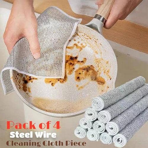 Pack of 4 Kitchen Steel Mesh Wire DisWasher Cleaning Cloth Piece in pakistan