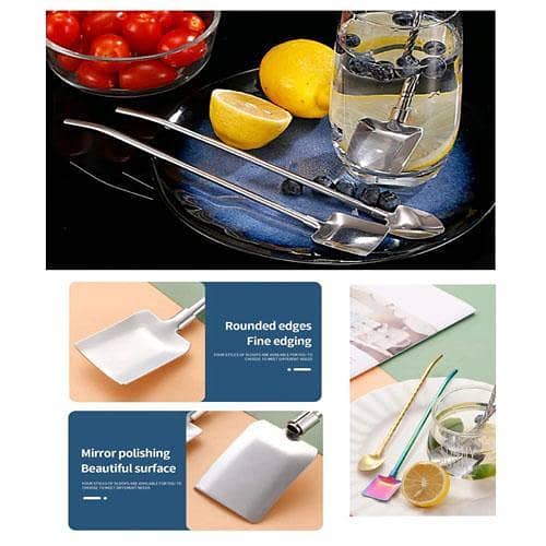 2pcs Stainless Steel Shovel Shape Straw Spoons 2-in-1 Drinking Straws Stirring Spoon for Coffee Cocktail Ice Cream in pakistan