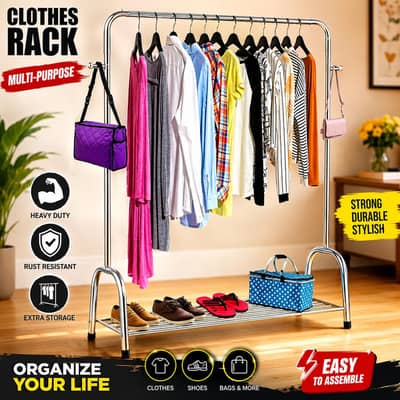 Heavy-Duty Silver Clothes Hanging Rack 48×60 Inch | Home & Shop