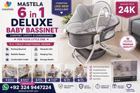 Mastela 6 in 1 Deluxe Baby Bassinet | Rocking Crib | Like New