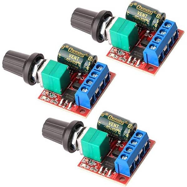 Pack of 3 Pcs Mini DC Motor PWM Speed Controller for 12v Solar Fan 12v Air Cooler DC 5V-35V 5A Speed Adjustable Switch Module, 6V 12V 24V Variable Voltage Regulator Dimmer with LED Indicator