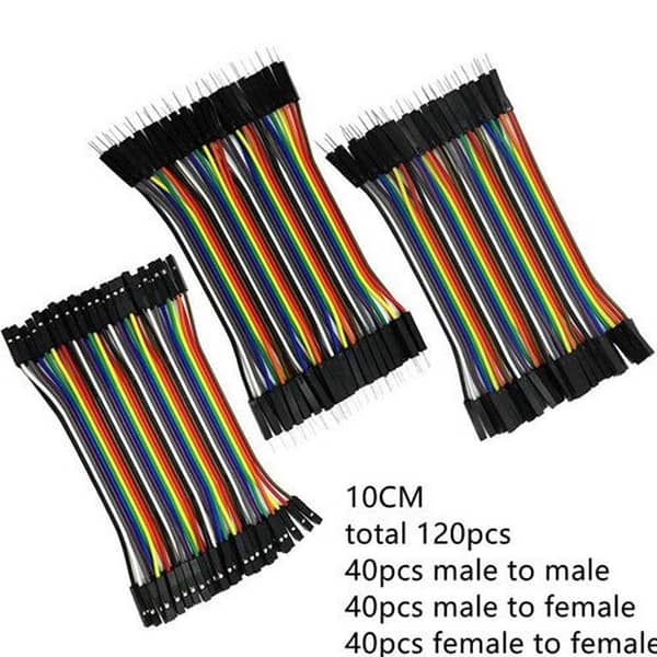 120-Piece Arduino Jumper Wires Set (10cm) | Male-Male / Male-Female / Female-Female Ribbon Cable Kit for Electronics