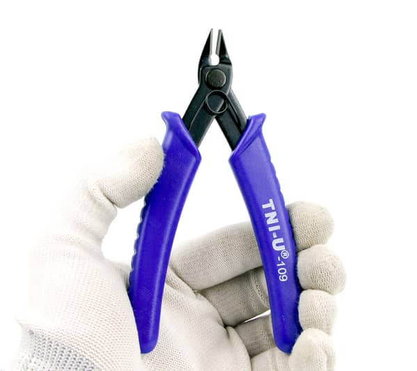 Mini Electric Flush Wire Cutter Plier TU-109 5-inch, Curved Cut, Blue Carbon Steel