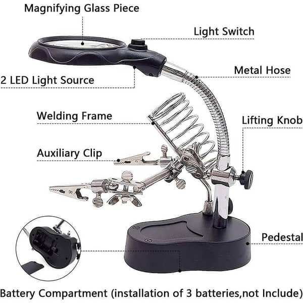 3.5X 12X Helping Hand Clip LED Light Magnifier Soldering Iron Stand