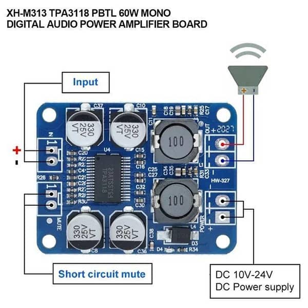 TPA3118 Mono Class D Amplifier Module 60W | Power Amp Board for Speaker