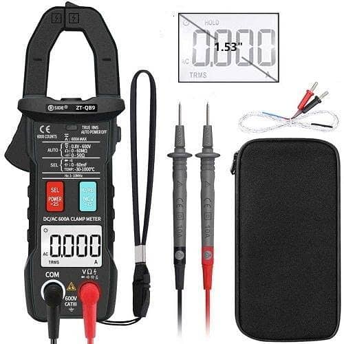 ZOYI ZT-QB9 Smart Digital Clamp Meter AC DC TRMS Auto Range Amp Meter 6000 Counts Multimeter with Flashlight, AC DC 600A Current Measurement Voltage Continuity Diode Resistance NCV Hz - Black