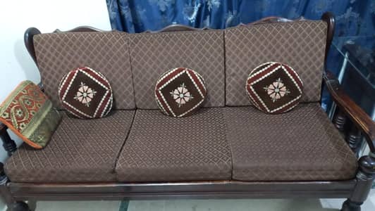 Solid Sheesham Wood Sofa Set (3+1+1) with Cushions – Good Condition
