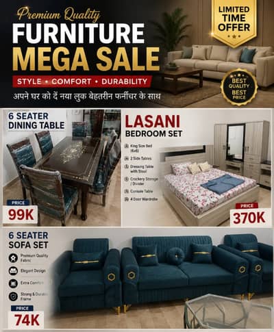 6 Seater Sofa Set | Lasani Bedroom Set | 6 Seater Dining Table | Premi