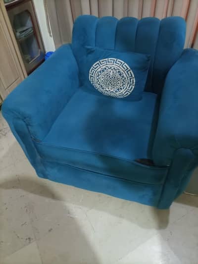 Complete Modern Blue Velvet Sofa Set (3 seater,2 seater) and 2 tables