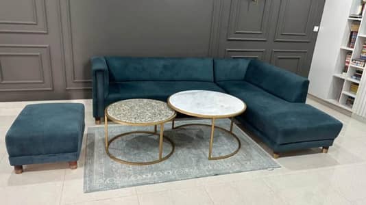 6-Seater Sofa with Round Marble Tables