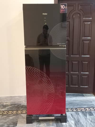 Red Glass Haier Refrigerator (Just 2 years used]