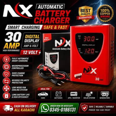 Battery Charger Automatic Brand NX New Charger 12 Volt 30 Amps