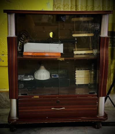 TV Trolley with Glass Doors | Lock & Drawer | Good Condition