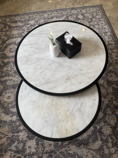 MARBLE ROUND COFFE TABLE SET OF 2