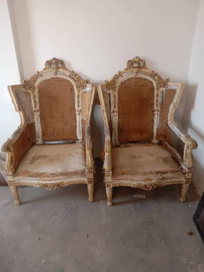 Royal wooden sofa chair pair carved solid wood