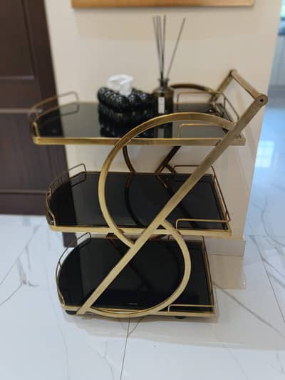 Luxury 3-Tier Gold & Black Serving Trolley / Bar Cart 