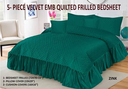 5-Piece Frilled Velvet Bedsheet Set
