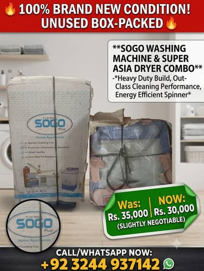 SOGO Washing Machine + Super Asia Dryer Machine | New/Sealed Box