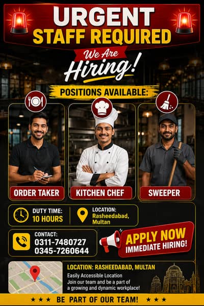 URGENT STAFF REQUIRED  We Are Hiring! Positions Available:  Order