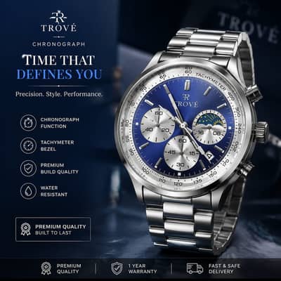 TROVÉ Premium Chronograph Men's Watch – Stainless Steel Blue Dial | L