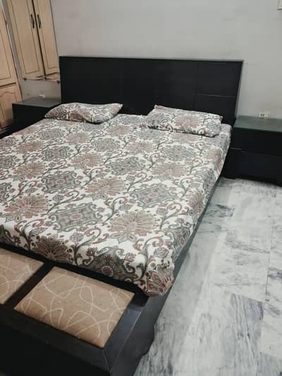 King size wooden bed for sale with side tables and dressing