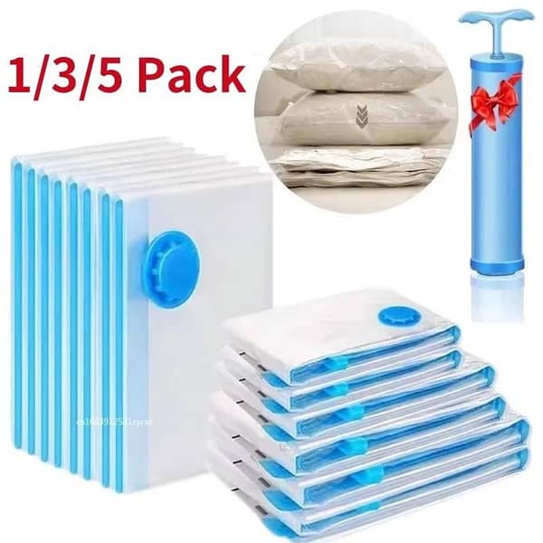 5 Pcs Cube Vacuum Storage Bags for Clothes, Space Saver Bags, Vacuum Sealed Package, Foldable Compressed Organizer Bag