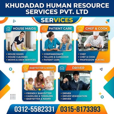 House maids , Maid, Baby Sitter, Chef , Couple , Driver , Patient care