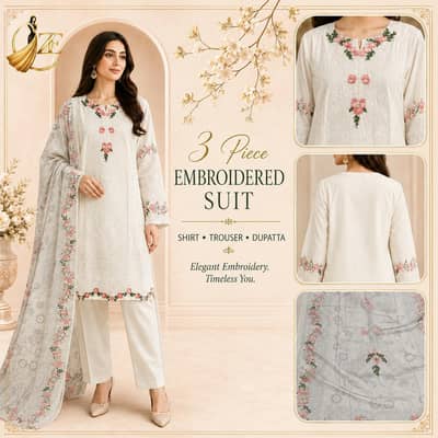 this stunning 3 PC suit feautres a beautifully designed cotton shirt.