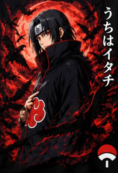 Itachi Uchiha Red Moon Oversized Anime T-Shirt 240GSM DTF Print