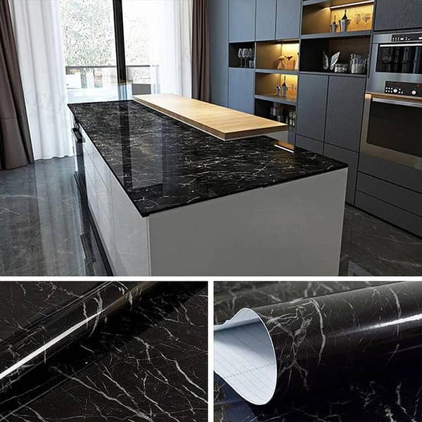 60CMx2M Self Adhesive Black Marble Sheet For Kitchen-Anti Oil And Heat Resistant Wallpaper