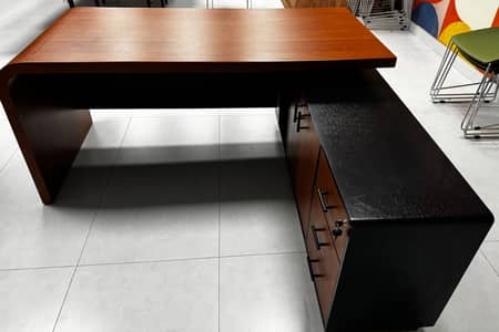 Executive Office Table 2.5×5ft with Side Cabinet | Premium Wood Finish