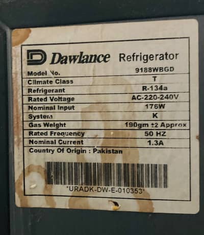 60k Dawlance fridge for sale 9188WBGD 15 cubic