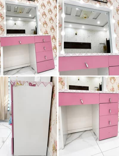 Modern Pink & White Dressing Table with Mirror