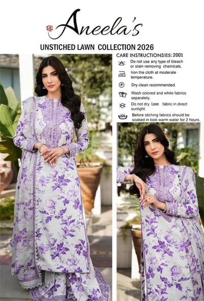 Aneela's Unstiched Lawn 2026 Purple Floral Suit