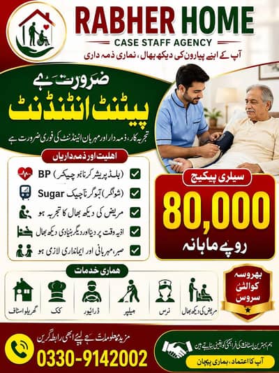 رائیبر ہوم کیئر سٹاف ایجنسی کو ایک میل پیشنٹ اٹینڈنٹ کی ضرورت ہے ۔