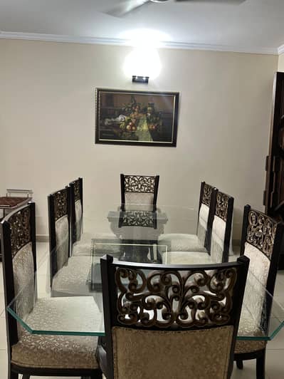8 Seater Glass Dining Table Set | Luxury Wooden Chairs | Like New