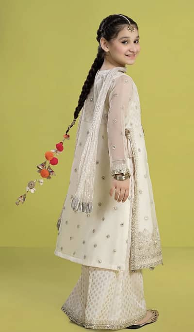 Maria. B Girls Off-White Embroidered 3-Piece Formal Dress
