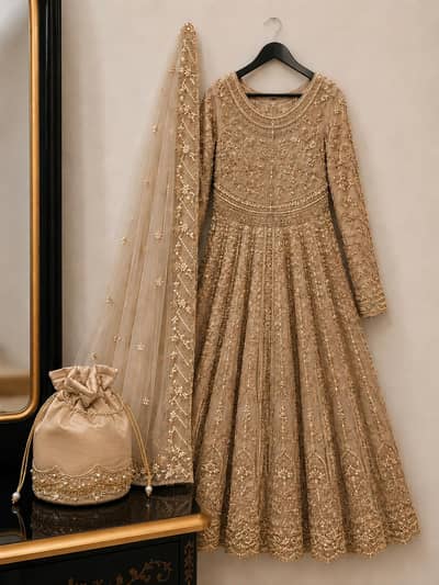 Elegant walima bridle maxi with heavy Embroidery & dupatta and trouser
