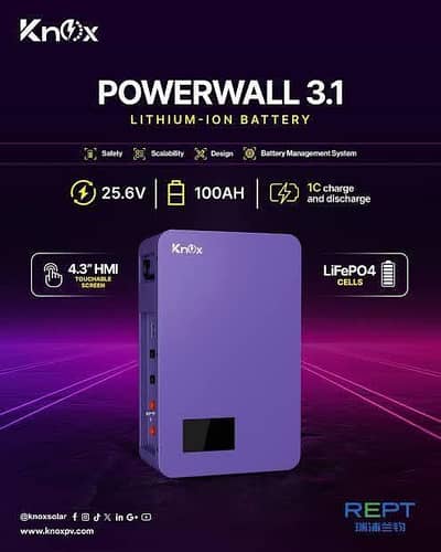Knox Powerwall 3.1 100AH 25.6V Lithium Ion Battery