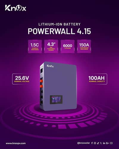Knox Powerwall 4.15 IP-54 1.5C 100AH 25.6V Lithium Ion Battery