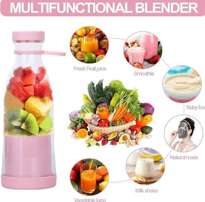 portable electric juicer bottle 420ml pink Rechargeable