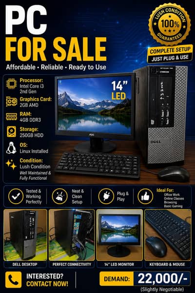 Dell opticlex 790 | i3 2nd gen | 4Gb ram | compete PC settup| for sale