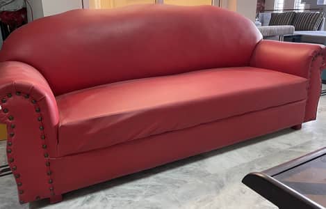 Wooden/leather sofa set, used sofa set for sale