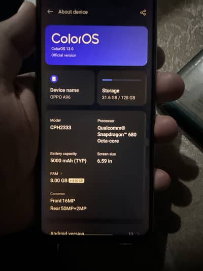 OPPO A96 pta approved 128GB 03044538481