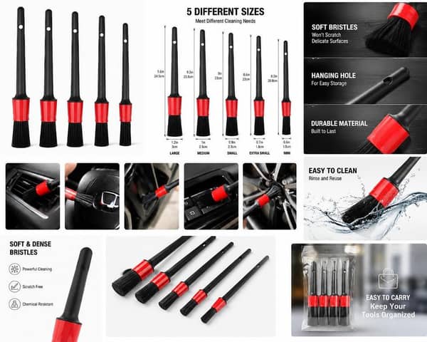 5 PCS Soft Bristle Car Detailing Brush Set – Car Interior & Exterior Cleaning Brushes for Dashboard, Air Vents, Wheels & Engine Bay