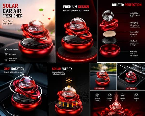 Solar Rotating Car Air Freshener – 360° Aromatherapy Perfume Diffuser