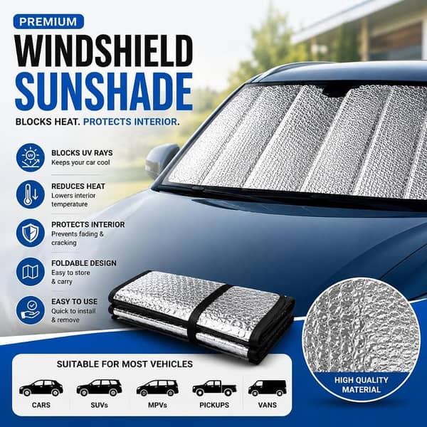 Premium Car Windshield Sunshade – Foldable UV Heat Reflective Sun Shade