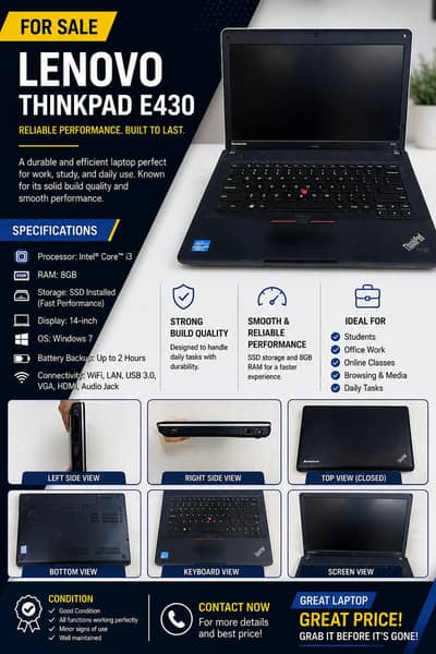 Lenovo ThinkPad | Core i3 | 8GB RAM | 120GB SSD | Excellent Condition