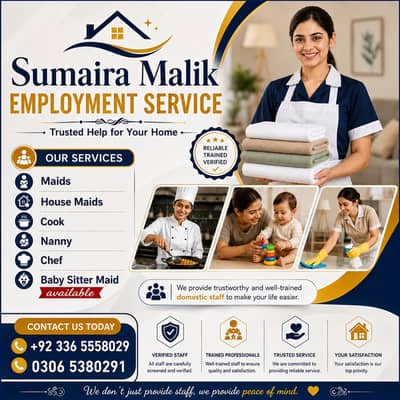 Maids / House Maids / cook / Nanny , chef / Baby Sitter maid available