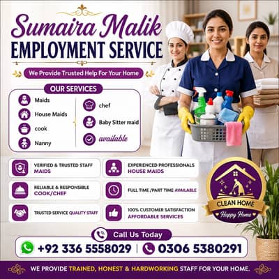 Maids / House Maids / cook / Nanny , chef / Baby Sitter maid available